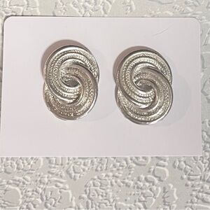 Vintage Silver Tone Interlocking Hoop Swirl Earrings